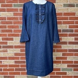 Draper James NWT Chambray Ruffle Front Bell Sleeve Blue Shift Dress 👗